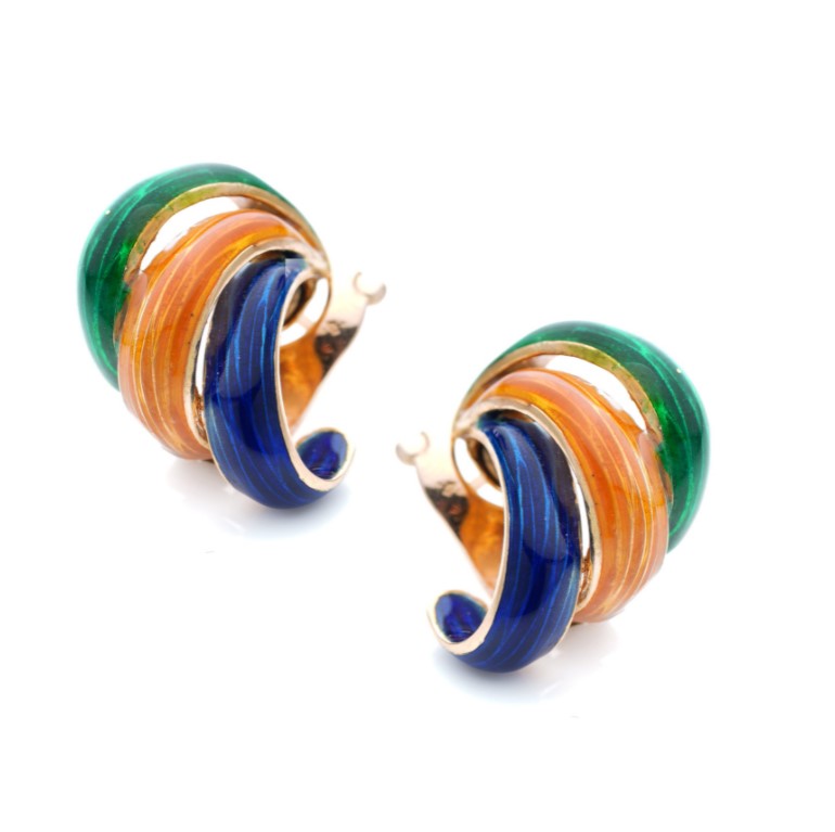 Van Cleef and Arpels Gold and Colourful Enamel Earrings
