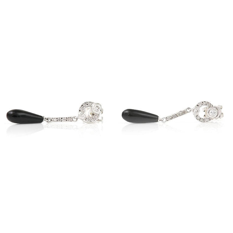 Art Deco Style Onyx and Diamond Drop Earrings