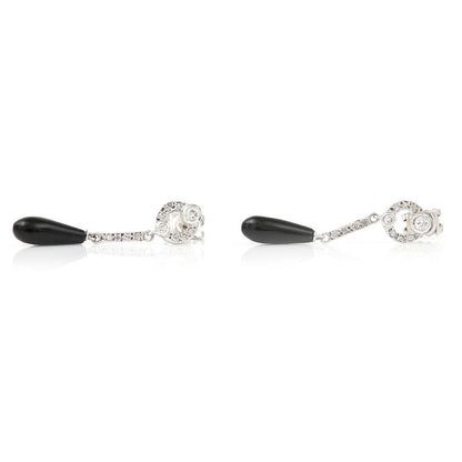 Art Deco Style Onyx and Diamond Drop Earrings