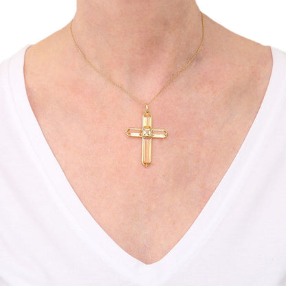 Georgian Style Yellow Topaz Cross Pendant