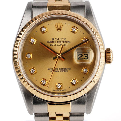 Vintage Rolex Oyster Perpetual 16233 Steel and Gold Automatic Watch with Diamond Hour Markers, Circa 1990s