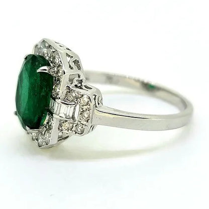 2.60ct Oval Emerald and Diamond Cluster Dress Ring in 18ct White Gold
