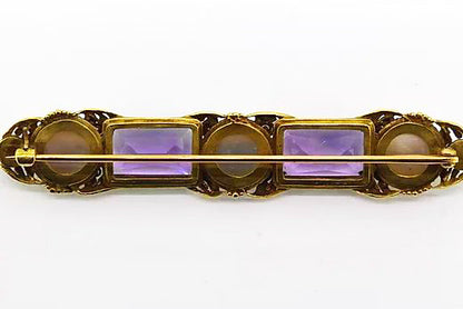 Antique Victorian Amethyst and Pearl Brooch, set in Gold
