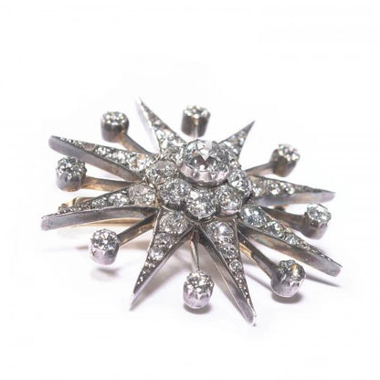 Antique Victorian 7ct Old Cut Diamond Star Brooch
