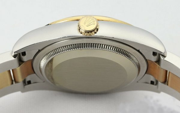 Rolex Mens Datejust 116243 Steel and Gold 36mm Automatic Watch, blue dial, diamond bezel, Two diamond Arabic numerals, screw-down crown, sapphire crystal, Oyster bracelet. With Rolex box and papers, tag and bezel protector.