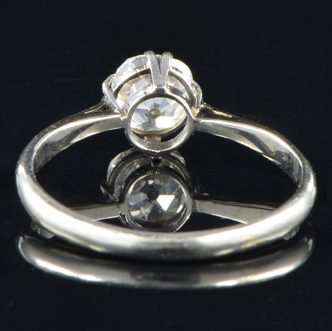 Art Deco Antique G VVS 1.10ct Old Mine Cut Diamond Solitaire Engagement Ring in 18ct White Gold