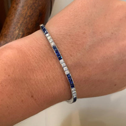 Sapphire and Diamond Line Bracelet in Platinum