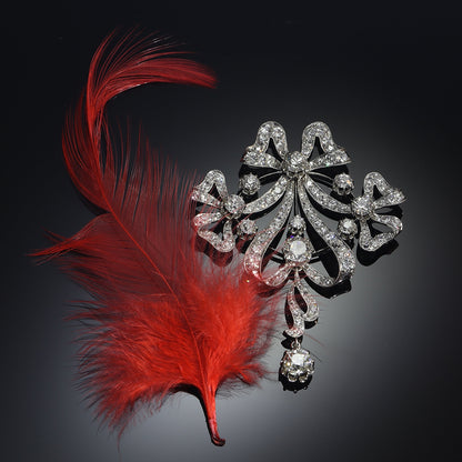 Antique Belle Epoque Bow 8cts Diamond Pendant Brooch