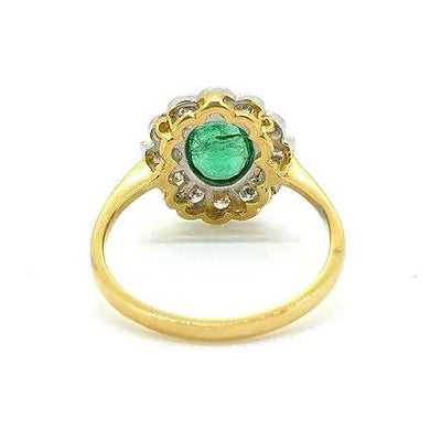 Modern 1.20ct Oval Emerald and Diamond Floral Cluster Ring