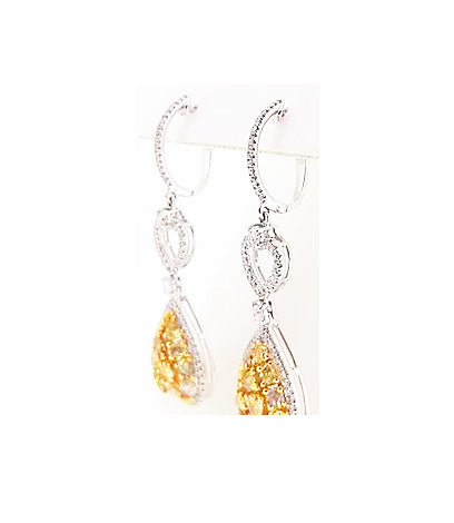 Contemporary Yellow and White Diamond Drop Earrings, 3.00cts, 18ct white gold.
