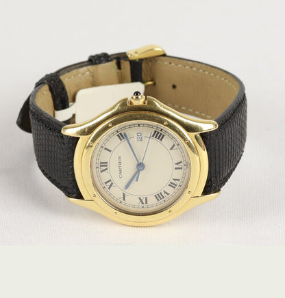 Cartier Cougar 18ct Yellow Gold 33mm Large Model Gents/Unisex Quartz Watch, Ref: 887904, on a black lizard strap
