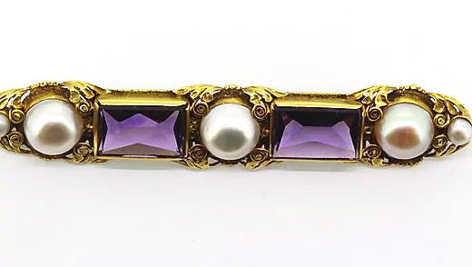 Antique Victorian Amethyst and Pearl Brooch, set in Gold