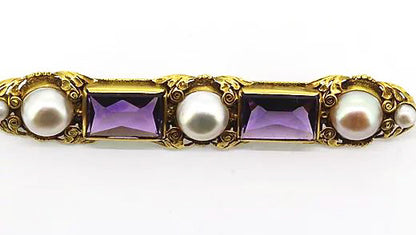 Antique Victorian Amethyst and Pearl Brooch, set in Gold
