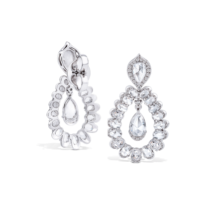 Rose Cut Pear Diamond Drop Earrings, 5.11 carats, in 18ct white gold