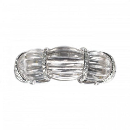 Rock Crystal and Diamond Cuff Bangle Bracelet; modern carved fluted rock crystal with four 18ct white gold spacer sections set with 2.50cts round brilliant-cut diamonds, 18ct white gold ends