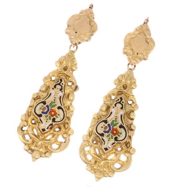 Antique Victorian Enamelled Gold Earrings