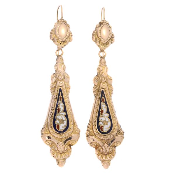 Antique Victorian Enamelled Gold Pendant Earrings