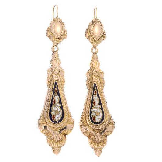 Antique Victorian Enamelled Gold Pendant Earrings