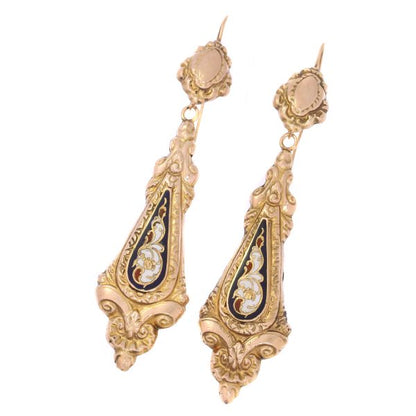 Antique Victorian Enamelled Gold Pendant Earrings