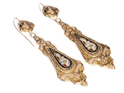 Antique Victorian Enamelled Gold Pendant Earrings
