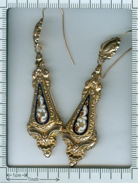 Antique Victorian Enamelled Gold Pendant Earrings