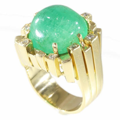 Vintage Seventies Emerald and Diamond Ring, 18ct Yellow Gold