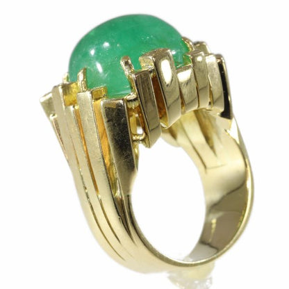Vintage Seventies Emerald and Diamond Ring, 18ct Yellow Gold