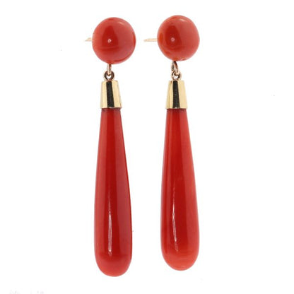 Fine Vintage Blood Coral Gold Drop Earrings