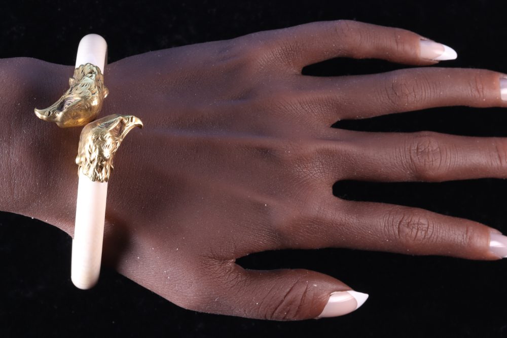 Victorian Historical Ivory Bangle With Gold Eagle's Heads