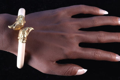 Victorian Historical Ivory Bangle With Gold Eagle's Heads