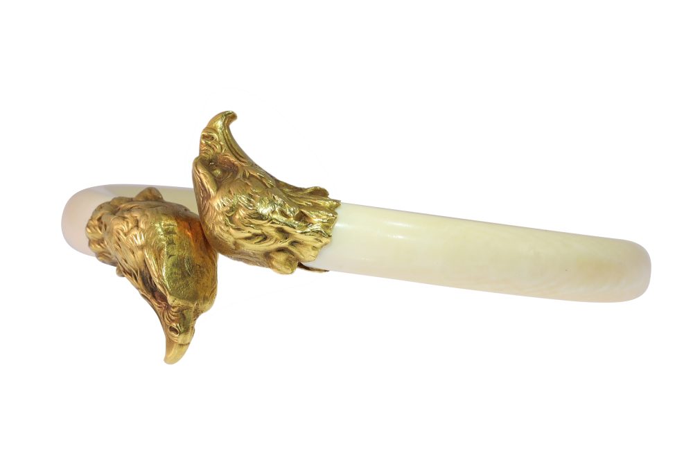 Victorian Historical Ivory Bangle With Gold Eagle's Heads