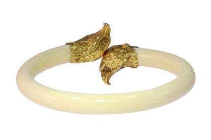 Victorian Historical Ivory Bangle With Gold Eagle's Heads