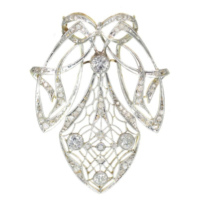 Antique Art Nouveau Old European Cut Diamond Pendant Brooch