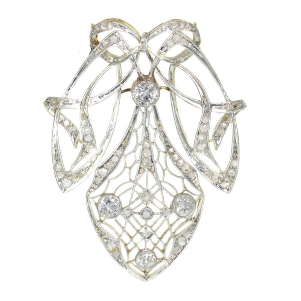 Antique Art Nouveau Old European Cut Diamond Pendant Brooch