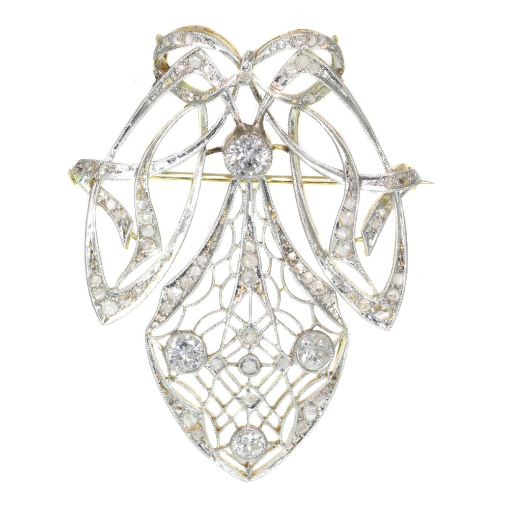 Antique Art Nouveau Old European Cut Diamond Pendant Brooch