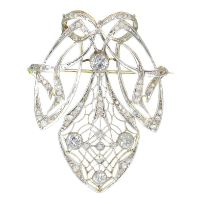 Antique Art Nouveau Old European Cut Diamond Pendant Brooch