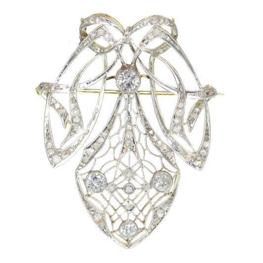 Antique Art Nouveau Old European Cut Diamond Pendant Brooch