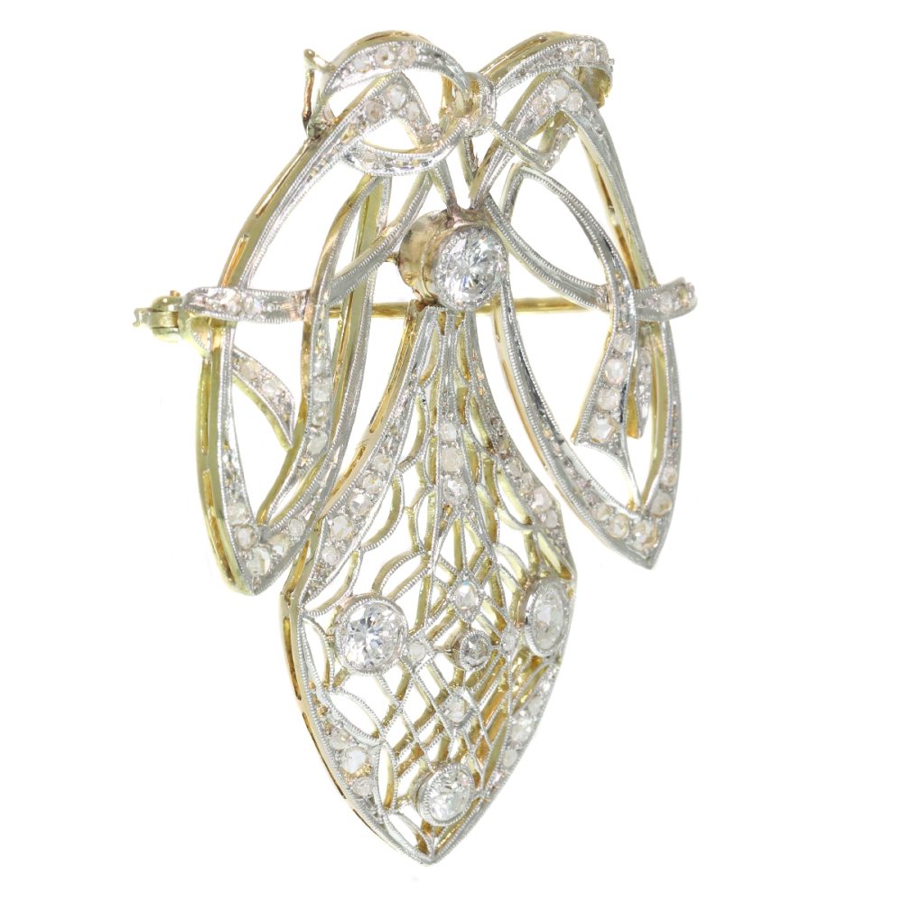 Antique Art Nouveau Old European Cut Diamond Pendant Brooch