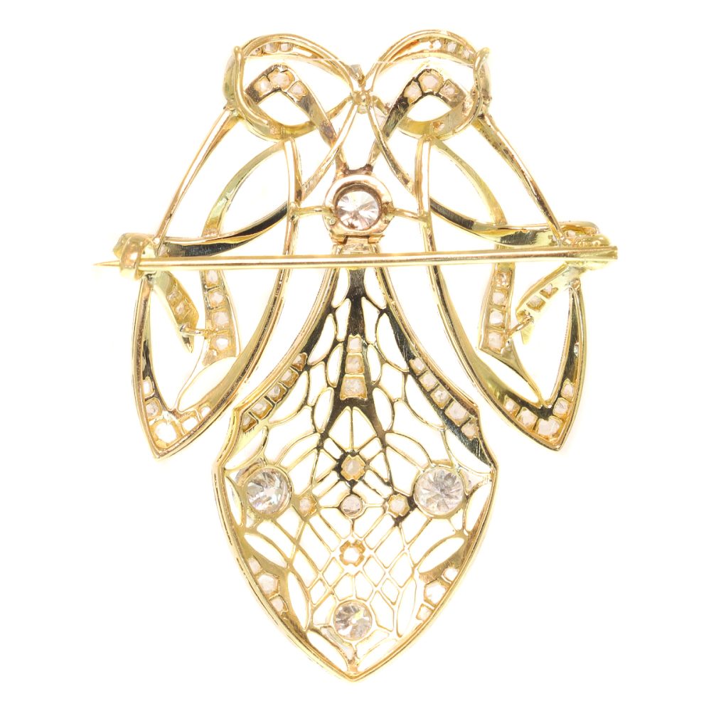 Antique Art Nouveau Old European Cut Diamond Pendant Brooch