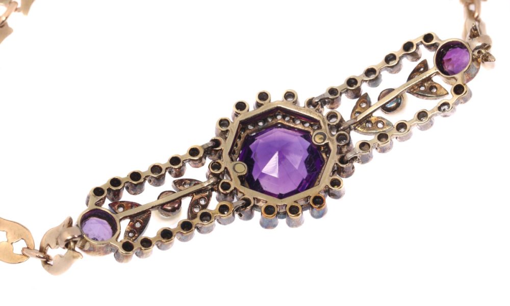 Antique Victorian Gold Bracelet with Amethyst Diamonds and Pearls