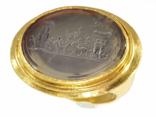 Antique 18th Century "The Triumph of Priapus" Erotic Intaglio Gold Ring