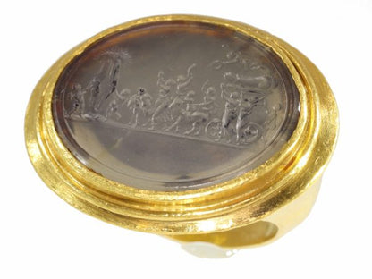 Antique 18th Century "The Triumph of Priapus" Erotic Intaglio Gold Ring
