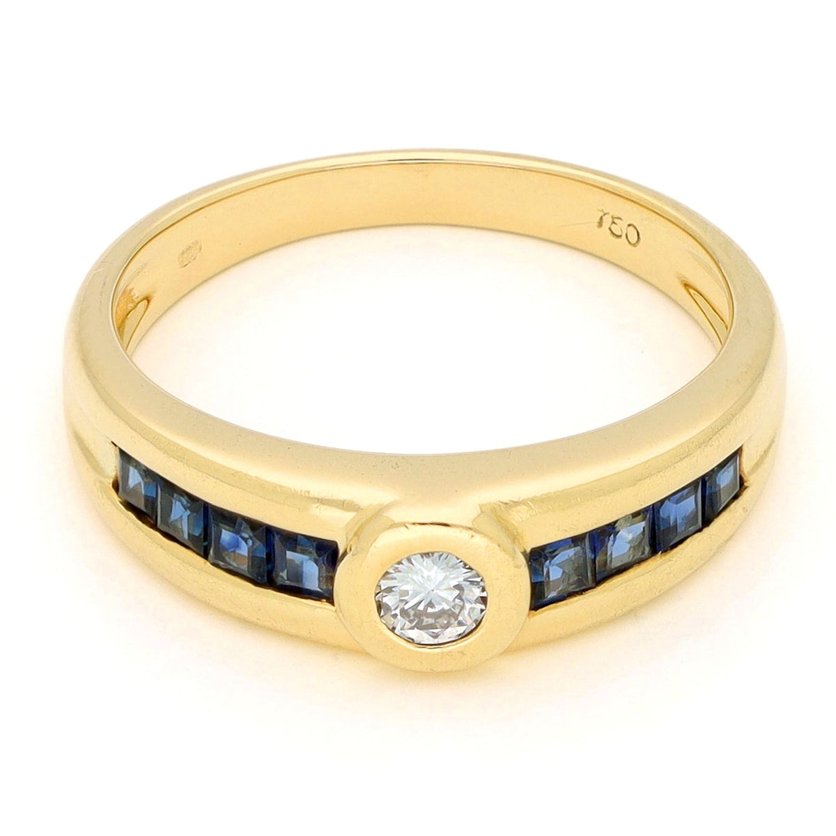 Vintage Punto Luce Diamond Ring with Sapphire Shoulders in 18ct Yellow Gold