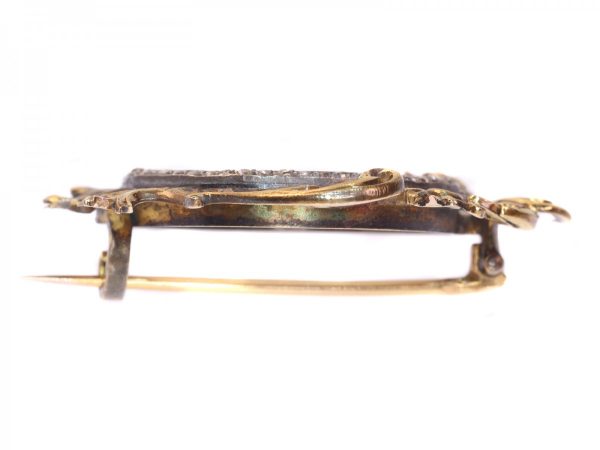 Antique French Victorian Diamond Gold Painted Miniature Brooch of Madame de Pompadour