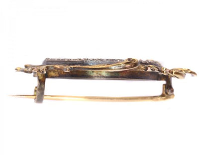 Antique French Victorian Diamond Gold Painted Miniature Brooch of Madame de Pompadour