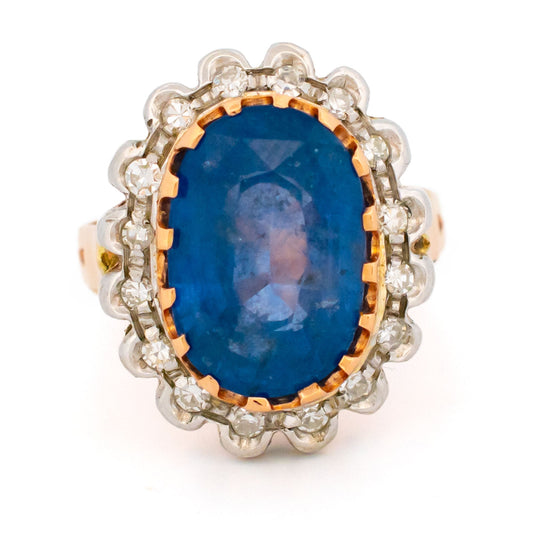 New 9 Carat Gold Sapphire and Diamond Oval Cluster Ring, 9.45 Carats