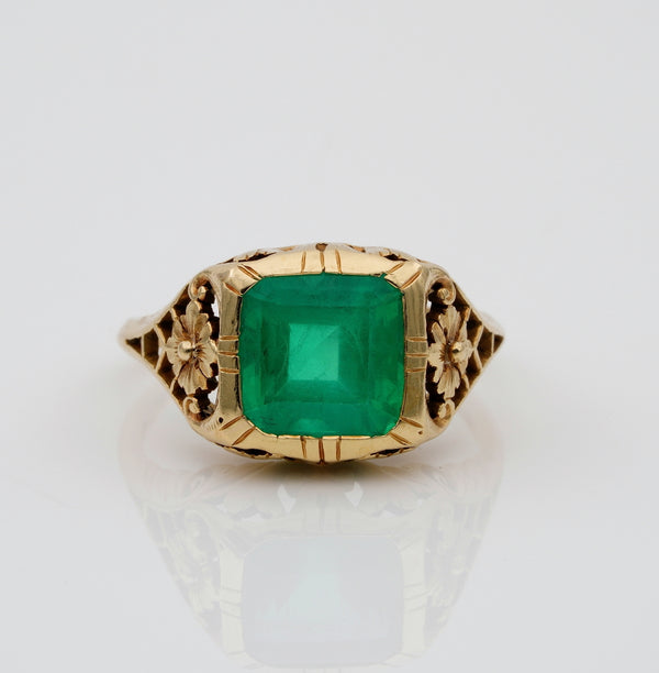 Antique Art Nouveau Rare Untreated 3.10ct Emerald Solitaire ring