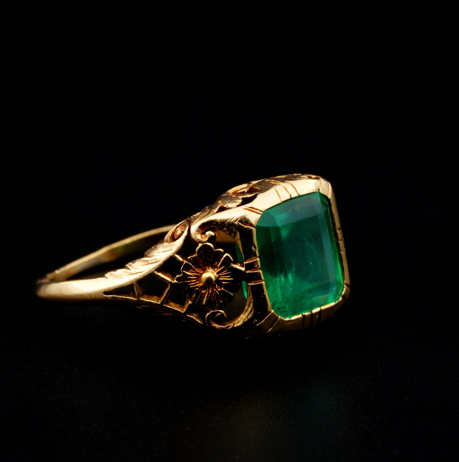 Antique Art Nouveau Rare Untreated 3.10ct Emerald Solitaire ring