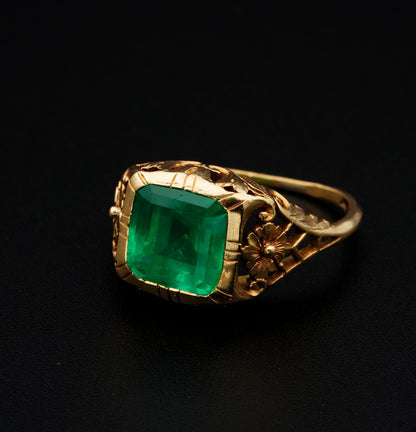 Antique Art Nouveau Rare Untreated 3.10ct Emerald Solitaire ring
