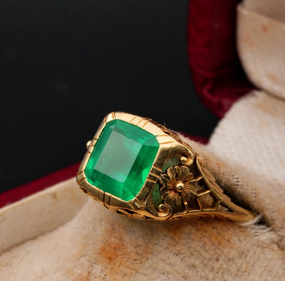 Antique Art Nouveau Rare Untreated 3.10ct Emerald Solitaire ring